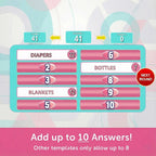 Baby Shower Feud board showing up to ten survey answers