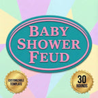 Baby Shower Feud game cover in pastel colors with a 30-round badge
