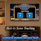 Friendly Feud final score screen displayed on a living room television