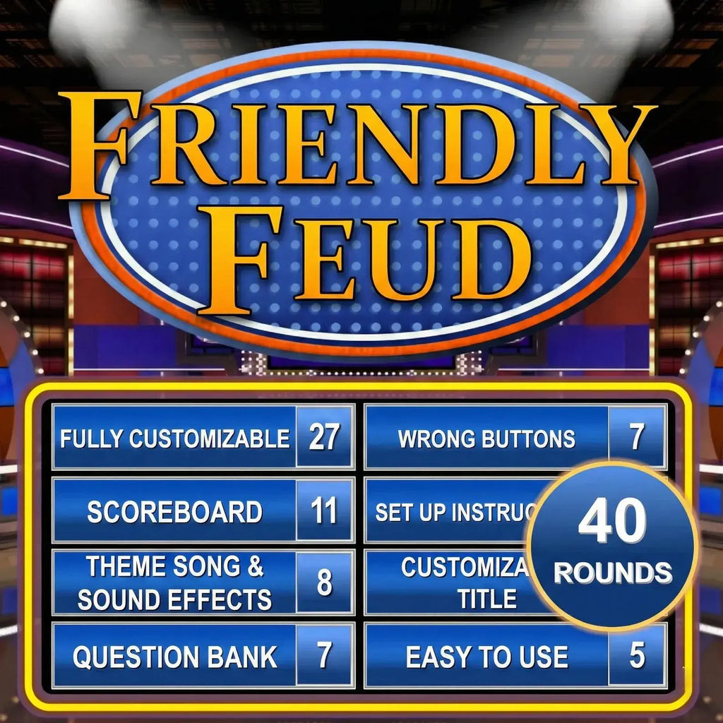 Friendly Feud Template | Party Games for Adults | Family Game Night | Trivia Night | Party Game | Powerpoint Game | Editable Powerpoint