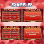 Example questions and answer boards from the Valentine's Day Feud game