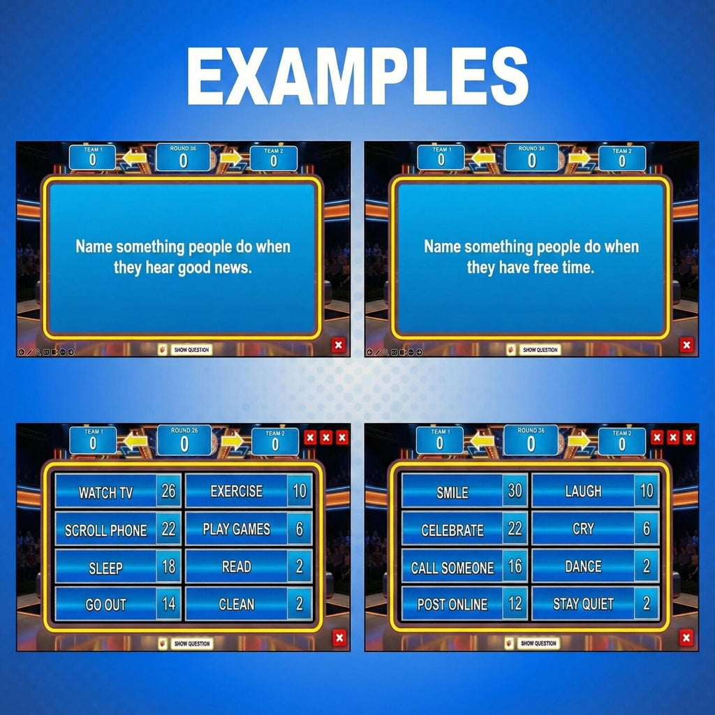 Friendly Feud Template | Party Games for Adults | Family Game Night | Trivia Night | Party Game | Powerpoint Game | Editable Powerpoint
