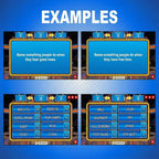 Example question, answer and score slides from the Friendly Feud template
