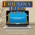 Laptop showing an editable survey question in the Friendly Feud template