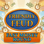 Fast Money Friendly Feud round cover with clocks and money illustrations