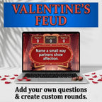 Laptop showing an editable Valentine's Feud survey question