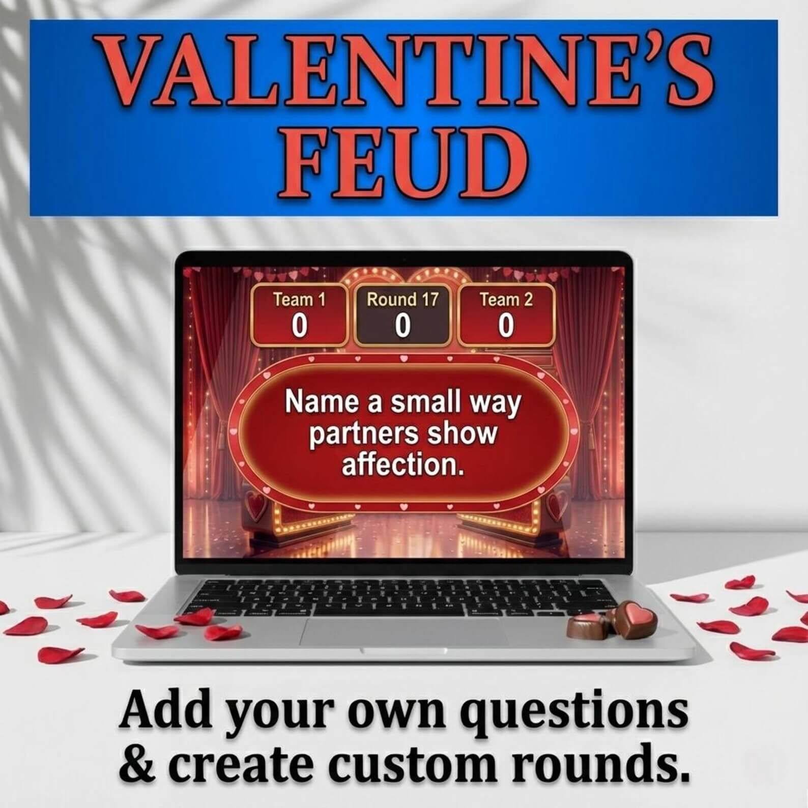 Valentine's Day Feud | Friendly Feud PowerPoint Game Automatic Scoreboard | PC Mac and iPad Compatible | Fun Game | Virtual Party | Romantic