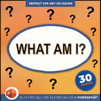 What Am I riddle game cover with question marks and a 30-round badge