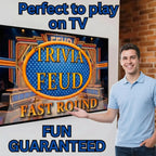 Presenter showing the Fast Money trivia round on a television