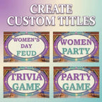 Four editable Women's Day title examples for the survey-style game