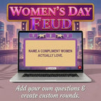 Laptop showing an editable Women's Day Feud survey question