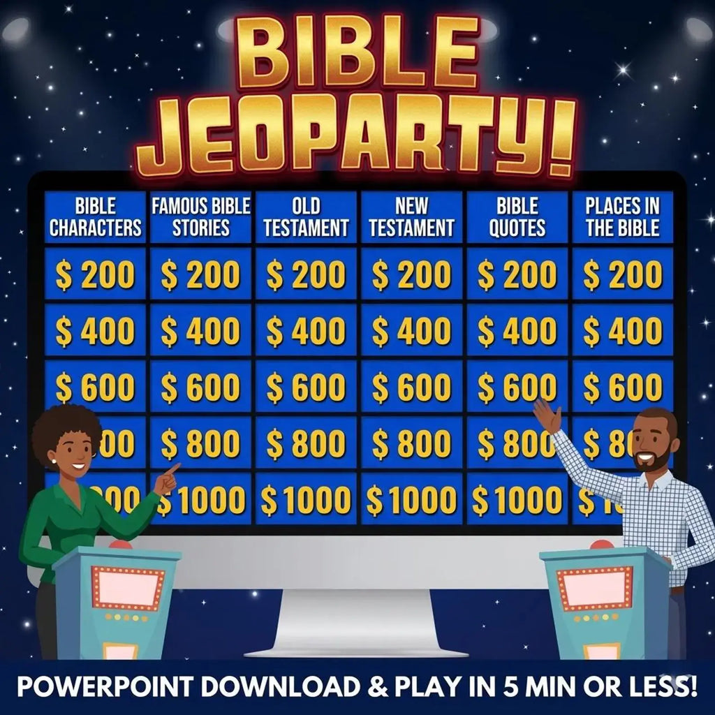Bible Jeoparty PowerPoint Game | Church Trivia Game | Christian Bible Quiz Game | Bible Study Activity | Jeopardy Party Game | Bible Trivia