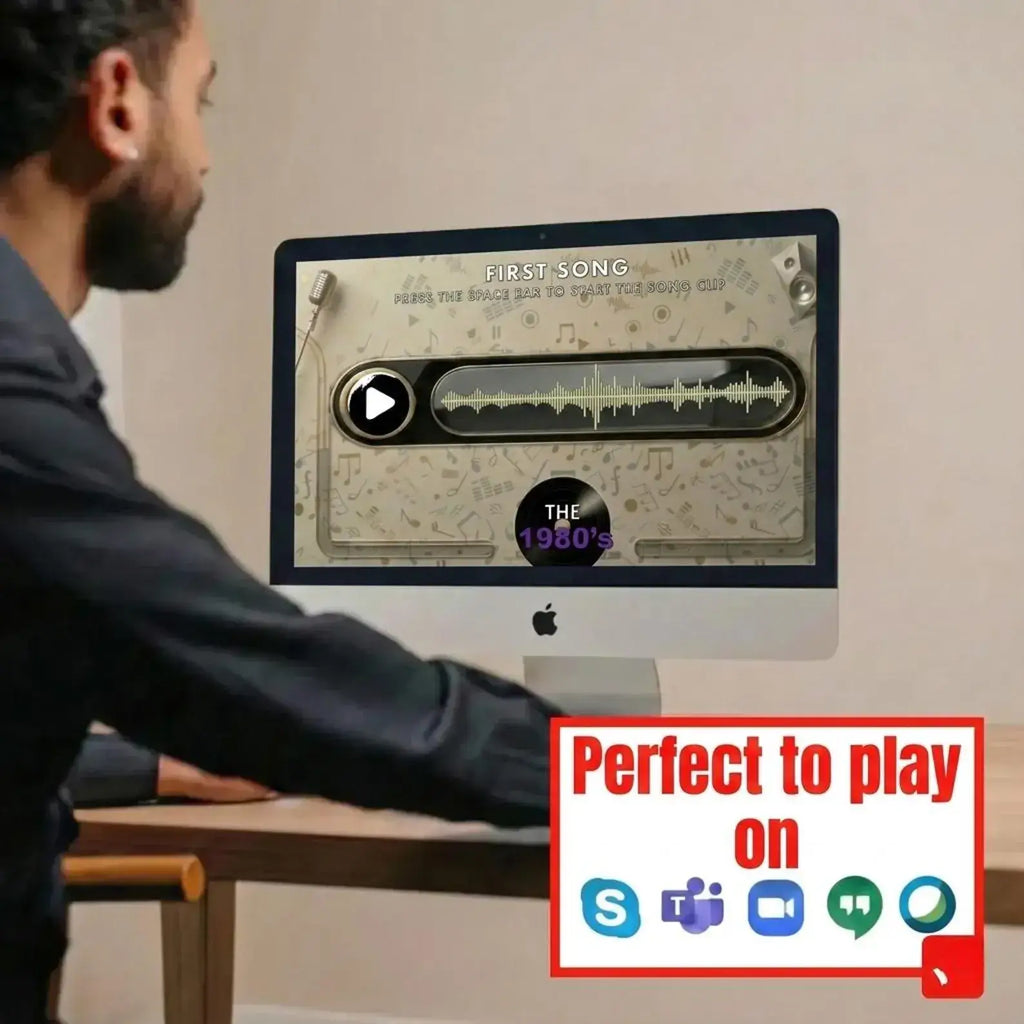 Name That Tune PowerPoint Party Game, Virtual Music Trivia Quiz Through the Decades, Guess the Song Challenge for Family Game Night, Lyrics