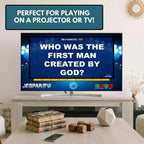 Bible trivia question displayed on a projector or television