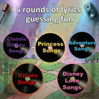 Finish the Lyrics categories for classic, princess, adventure, villain and love songs