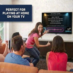 Group playing a Finish the Lyrics question on a television at home