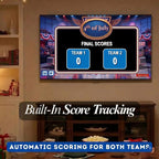 4th of July game final score screen displayed on a living room television