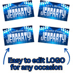 Four editable Jeopardy title examples for family, birthday, classroom and winter events