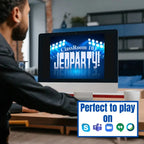 Player using a customized Jeopardy quiz on a laptop computer
