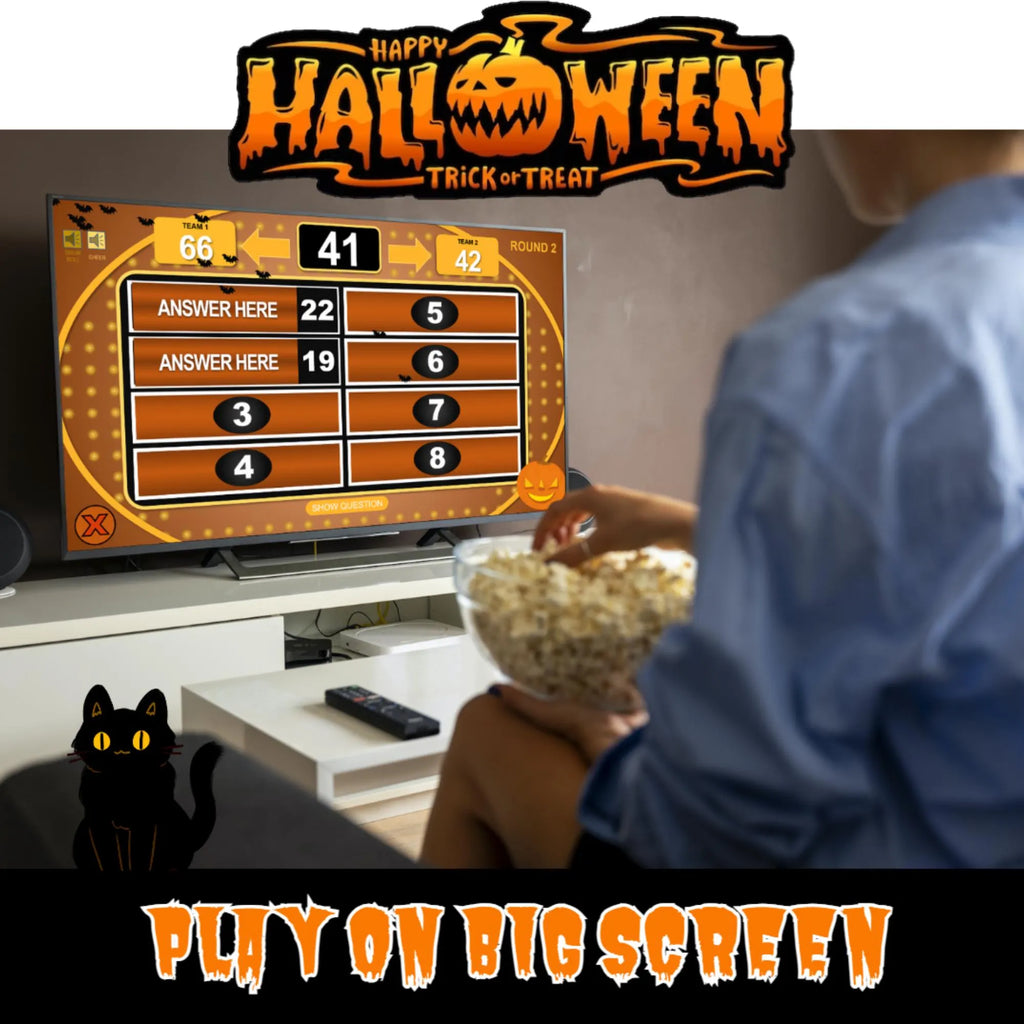 Halloween Friendly Feud Game – Editable PowerPoint Quiz | Halloween Family Feud for Families, Classrooms & Adults | Spooky Trivia Fun