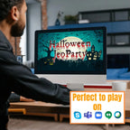 Player using the Halloween Jeopardy PowerPoint game on a laptop