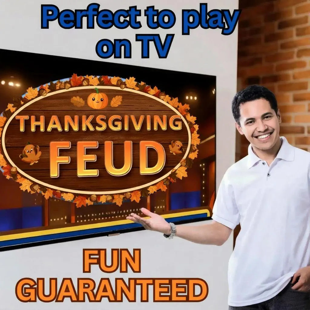 Thanksgiving Friendly Feud Template Party Game with Automatic Score | Editable Feud Quiz Game | Family Feud Style | Thanks Giving Game