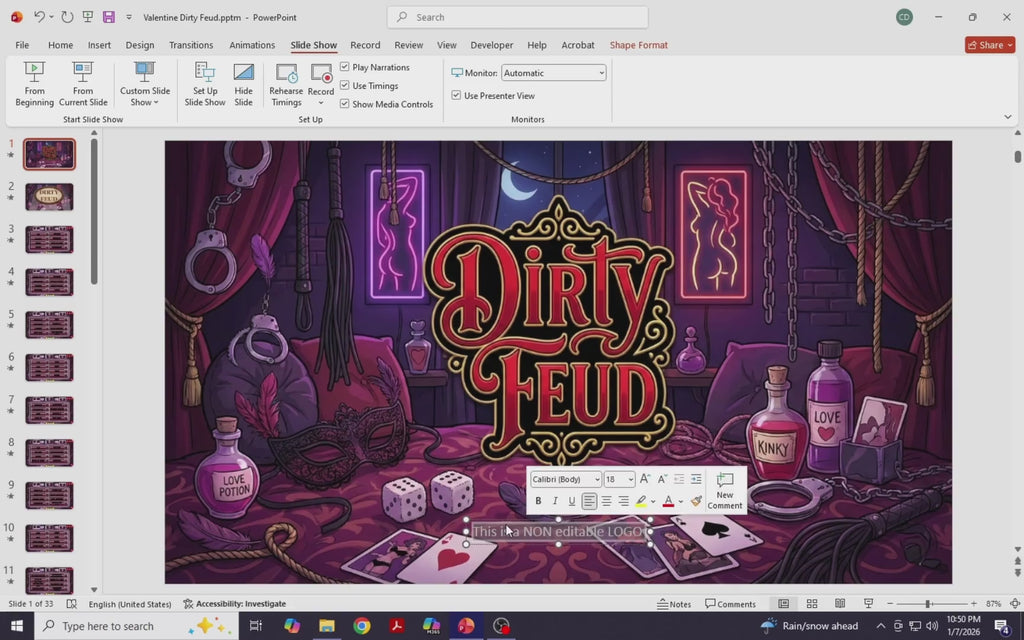 Valentine Dirty Feud | Adults Only Game | Dirty Feud Trivia | Trivia Night | Party Game | Powerpoint Game Editable | Friendly Feud